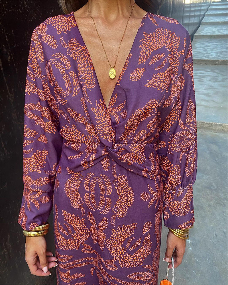 Dineke ™ - Elegant Long Sleeve Floral Print Dress