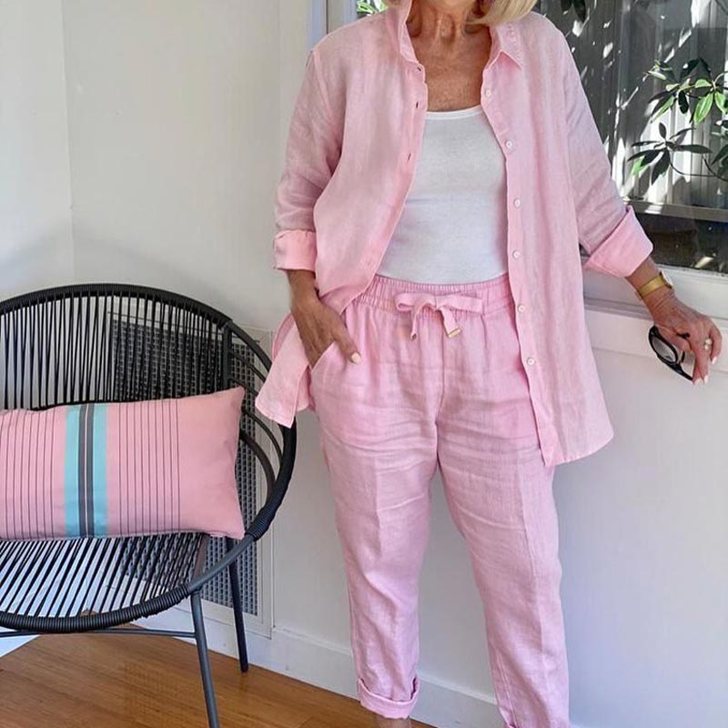 Modestique london| Linen Long Sleeve Blouse And Pants Set