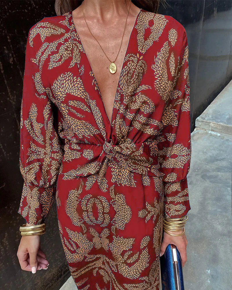 Dineke ™ - Elegant Long Sleeve Floral Print Dress