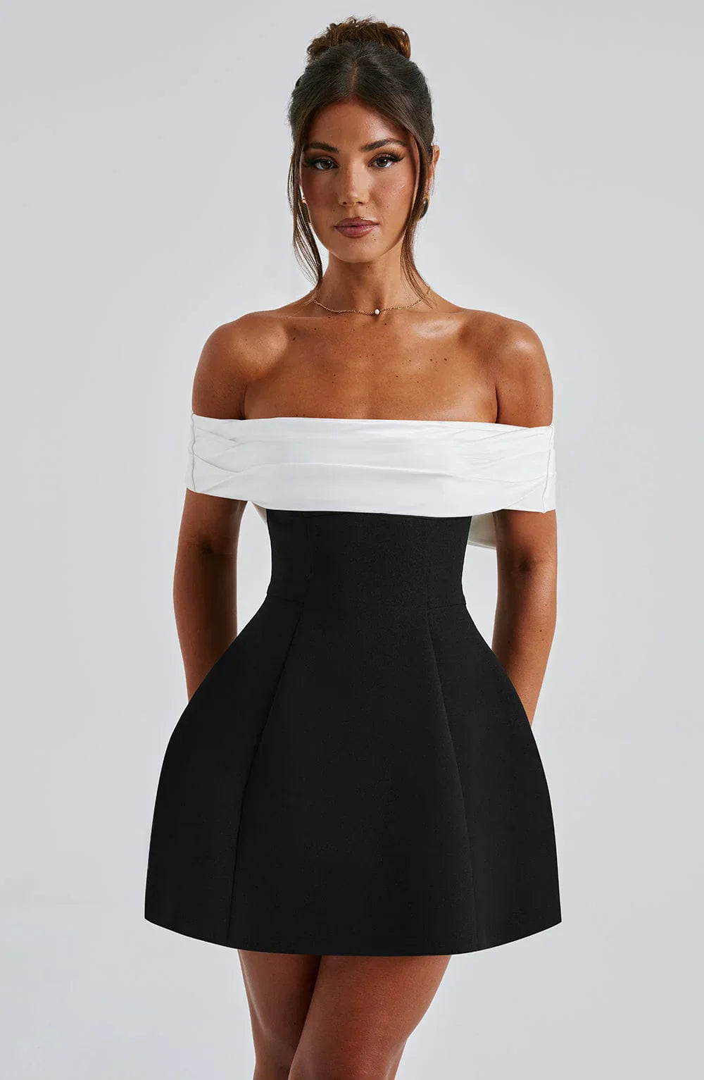 Modestique london™- Black/White Noir Bloom Mini Dress